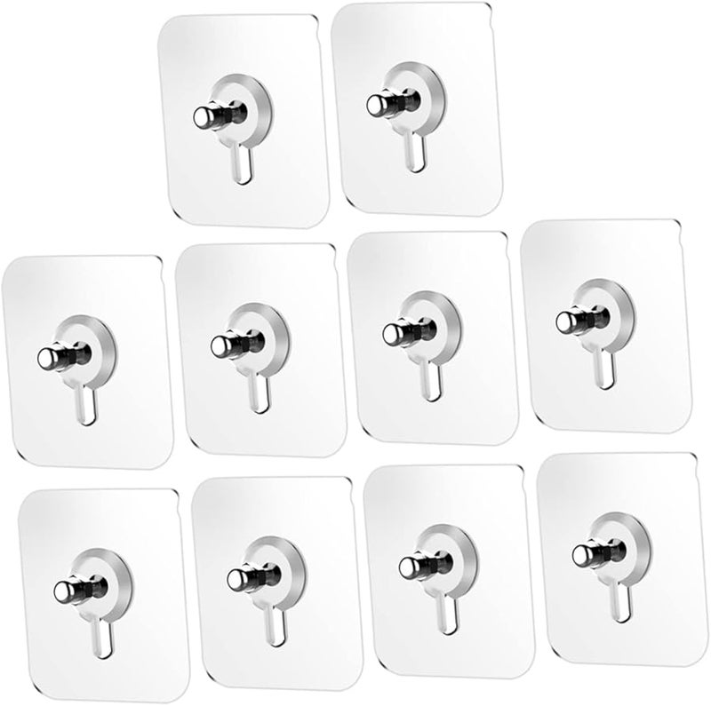 Healifty 10 Pack Clear Seamless Wall Hooks with Screws Strong Adhesive for Kitchen Home Heavy Duty - Image 1